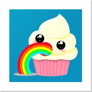 Kawaii Puking Rainbow Cupcake Emoji Posters and Art